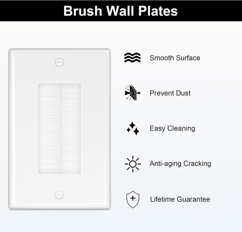 FGBB 10 Pack Brush Wall Plate with Low Voltage Mounting Bracket, Cable Pass Through Wall Plate for Wires, Single Gang Cable Access Strap, Wall Socket - White - Image 5